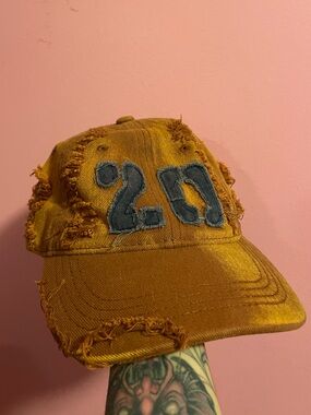 Orange & Blue Distressed Denim Baseball Cap